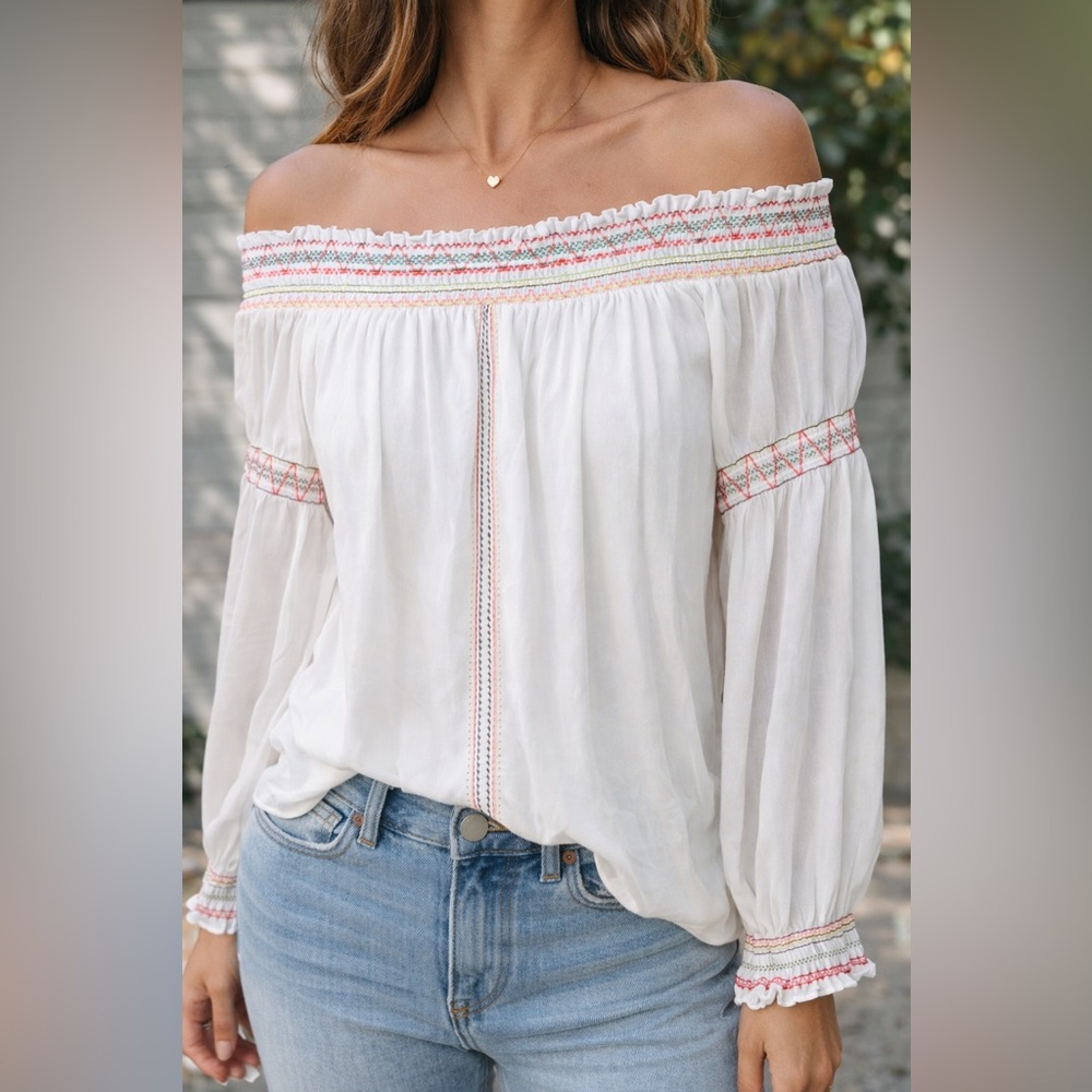 White House Black Market Off-The-Shoulder Smocked Peasant Blouse Size S
